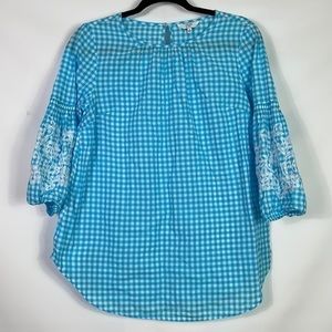 Crown & Ivy 3/4 Embroidered Sleeve Peasant Top-S